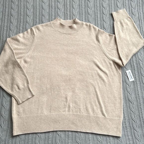 Old Navy Plus Size Beige Oatmeal Cotton Knitted Turtleneck Sweater - Picture 2 of 7